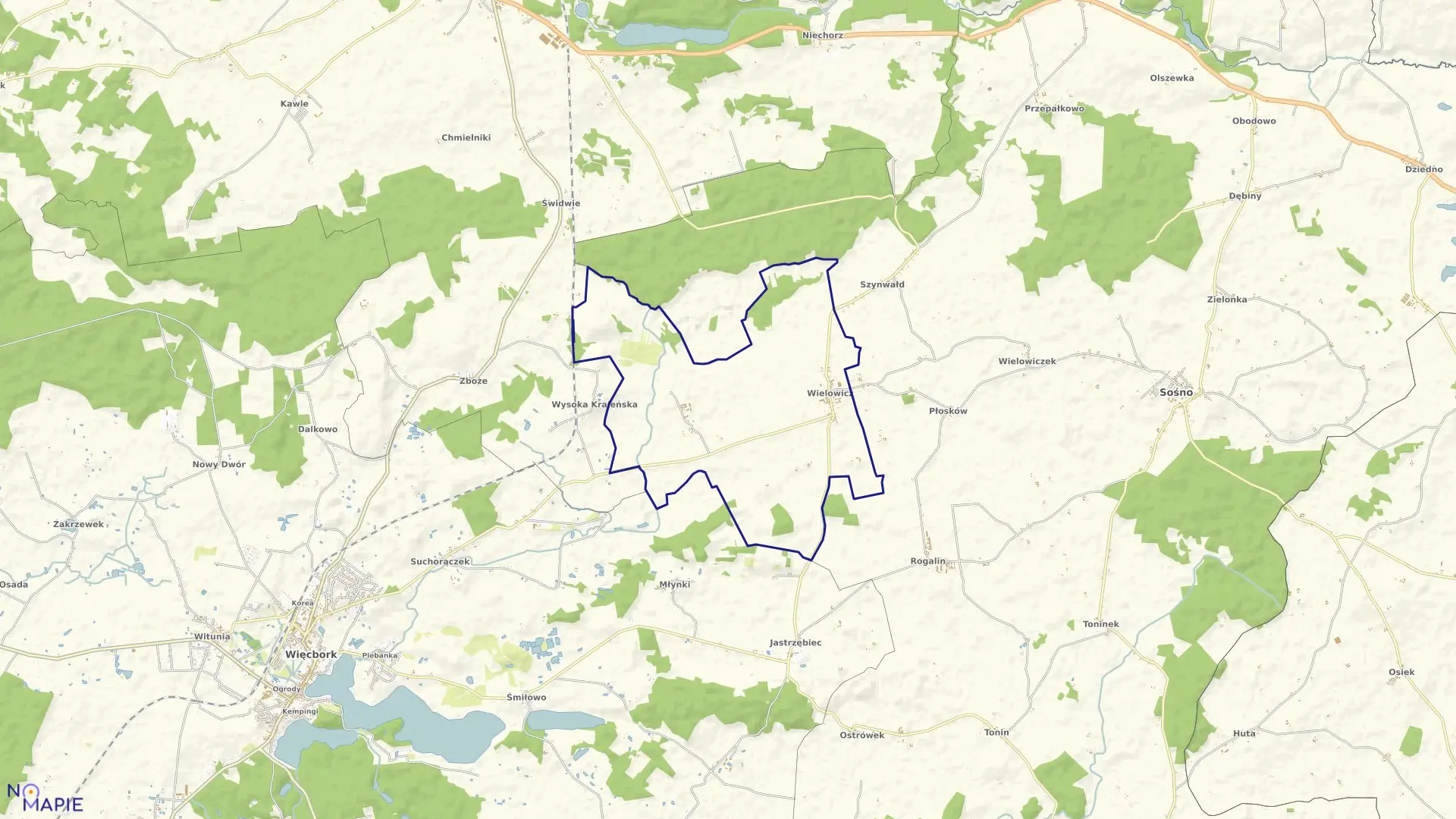 Mapa obrębu Wielowicz w gminie Sośno